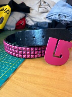 Vintage Burton pink studded leather belt